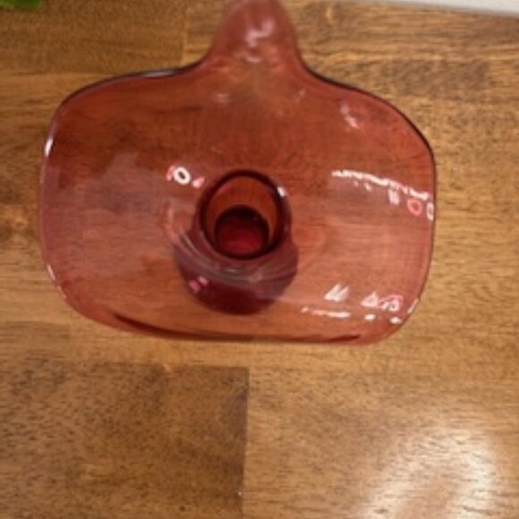 Vintage Cranberry Glass Jack-in-the-Pulpit Vase Hand Blown Art Glass MCM Decor - Picture 4 of 5